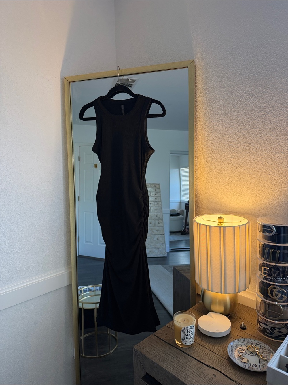 Sleek Black Sleeveless Ruched Maxi Dress